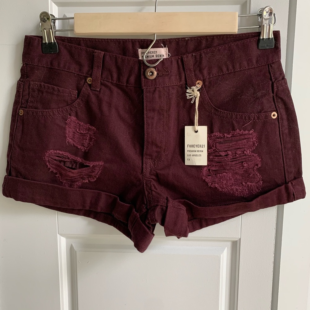Wine colored denim shorts